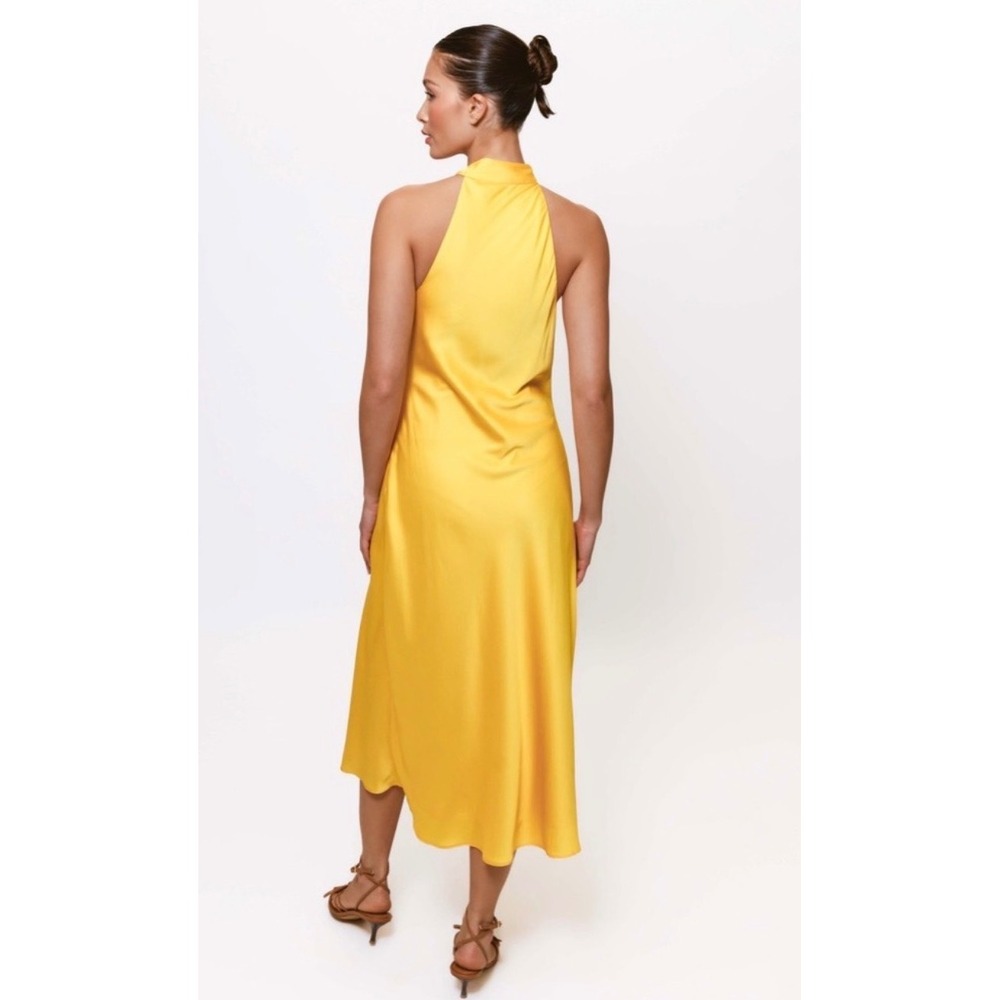 New! Hutch Mari Halter Midi Dress Yellow Daffodil Satin Sz Small‎ - Picture 2 of 9